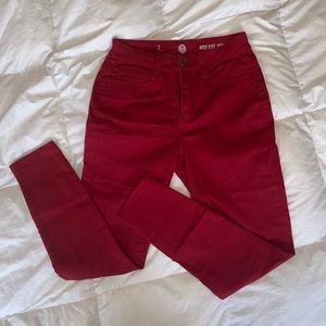 Red High Rise Stretchy Pants